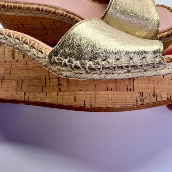 Kate Spade Cosette Cork Wedge Sandal Size 9.5B Gold Nappa Leather Slip-On - Picture 12 of 16